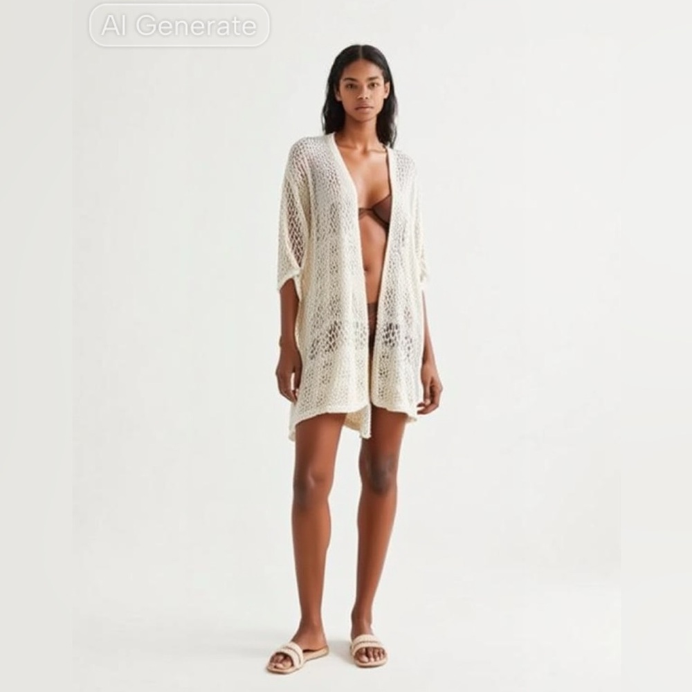 Soma Cream open knit vest Swim Cover-Up
